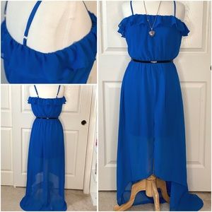 Juniors Blue Ruffle High Low Dress